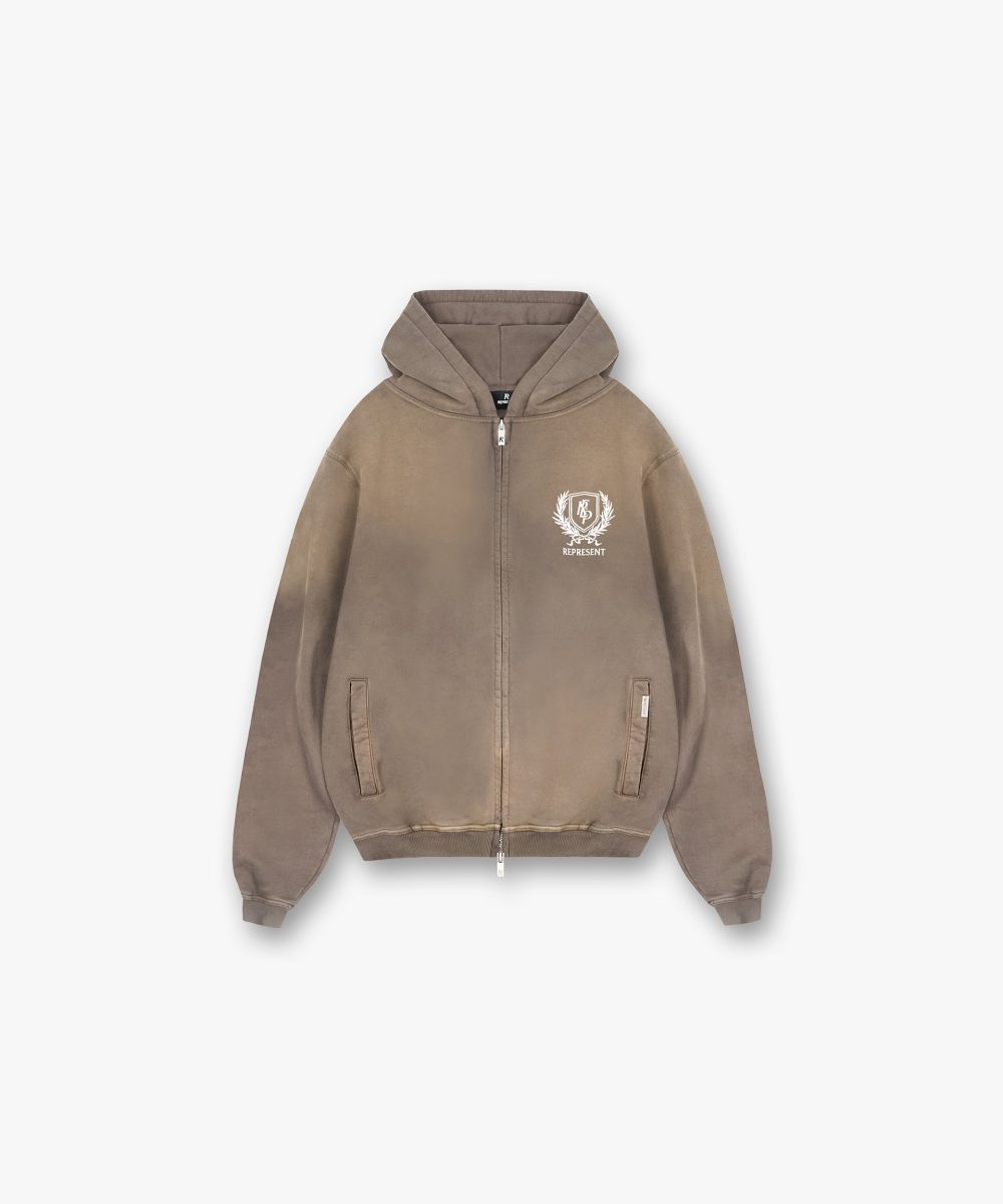 Crest Zip Up Hoodie - Dark Taupe
